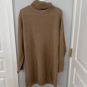 Cozy Tan Turtleneck Sweater Dress